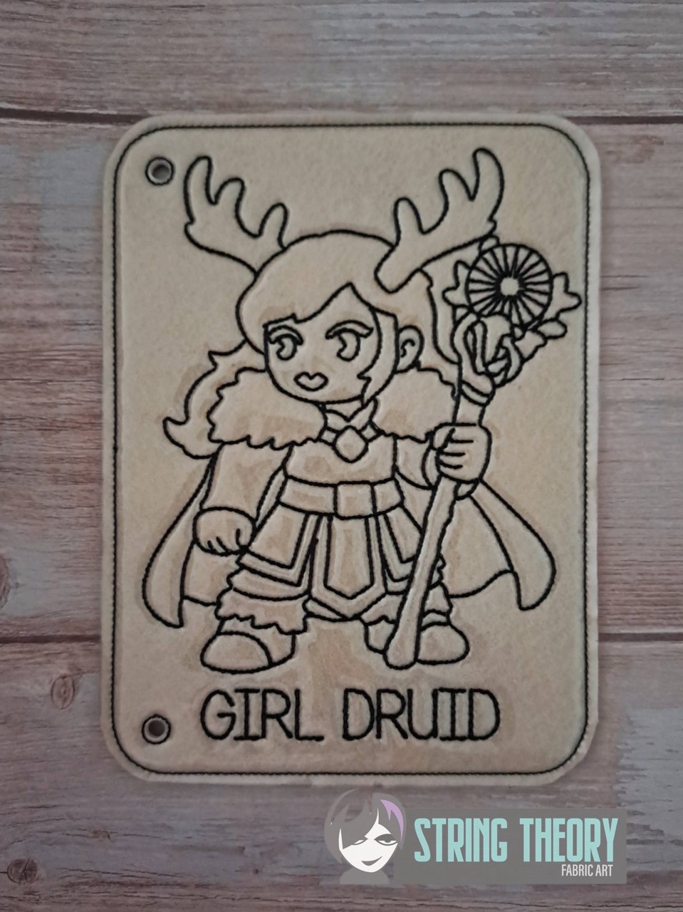 Chibi DND Girl Druid Coloring Page ITH Machine Embroidery Pattern
