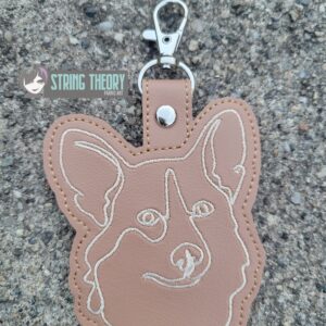 Continuous Line Corgi Fob ITH in the hoop fob Digital Download for Machine Embroidery Pattern, Design (4×4 Hoop)