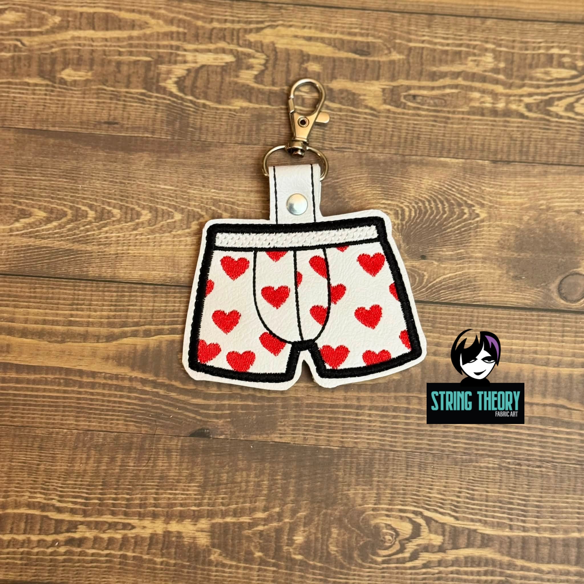 DCC Heart Boxer Shorts fob patch ITH Machine Embroidery