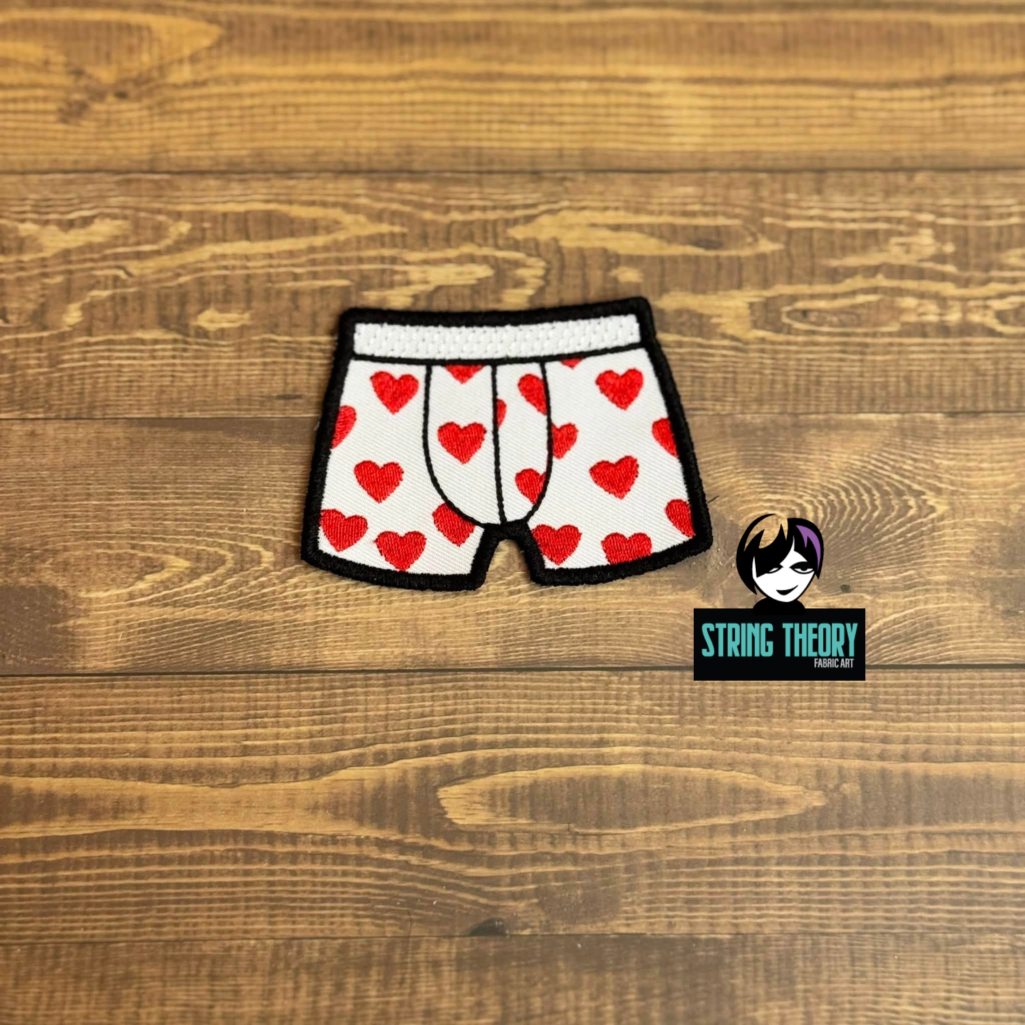 DCC Heart Boxer Shorts fob patch ITH Machine Embroidery