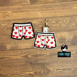 DCC Heart Boxer Shorts fob patch ITH Machine Embroidery