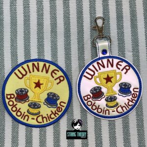 Adult Crafter Winner Bobbin Chicken ITH fob patch machine embroidery design