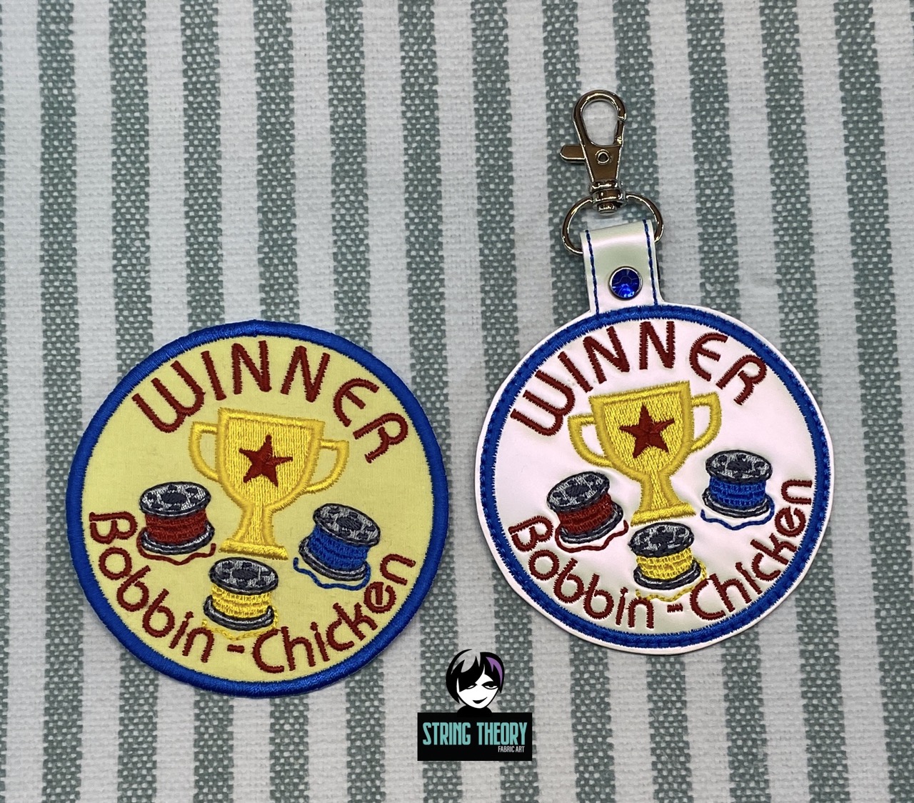 Adult Crafter Winner Bobbin Chicken ITH fob patch machine embroidery design
