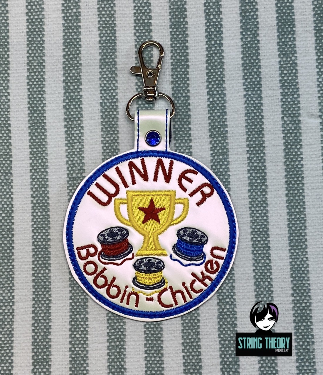 Adult Crafter Winner Bobbin Chicken ITH fob patch machine embroidery design