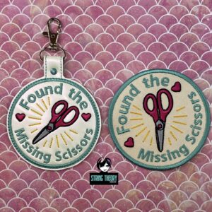 Adult Crafter Found the Missing Scissors ITH fob patch machine embroidery design