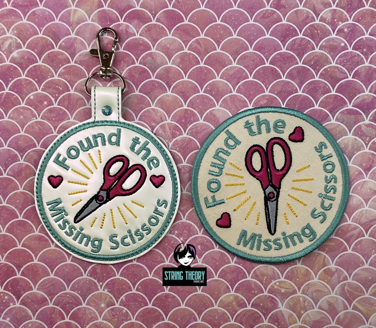 Adult Crafter Found the Missing Scissors ITH fob patch machine embroidery design