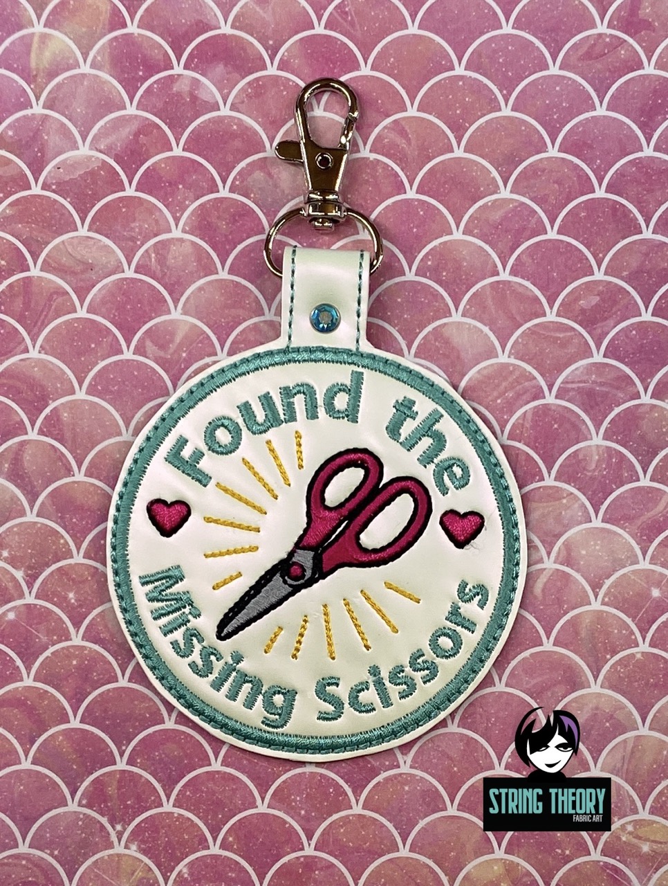 Adult Crafter Found the Missing Scissors ITH fob patch machine embroidery design