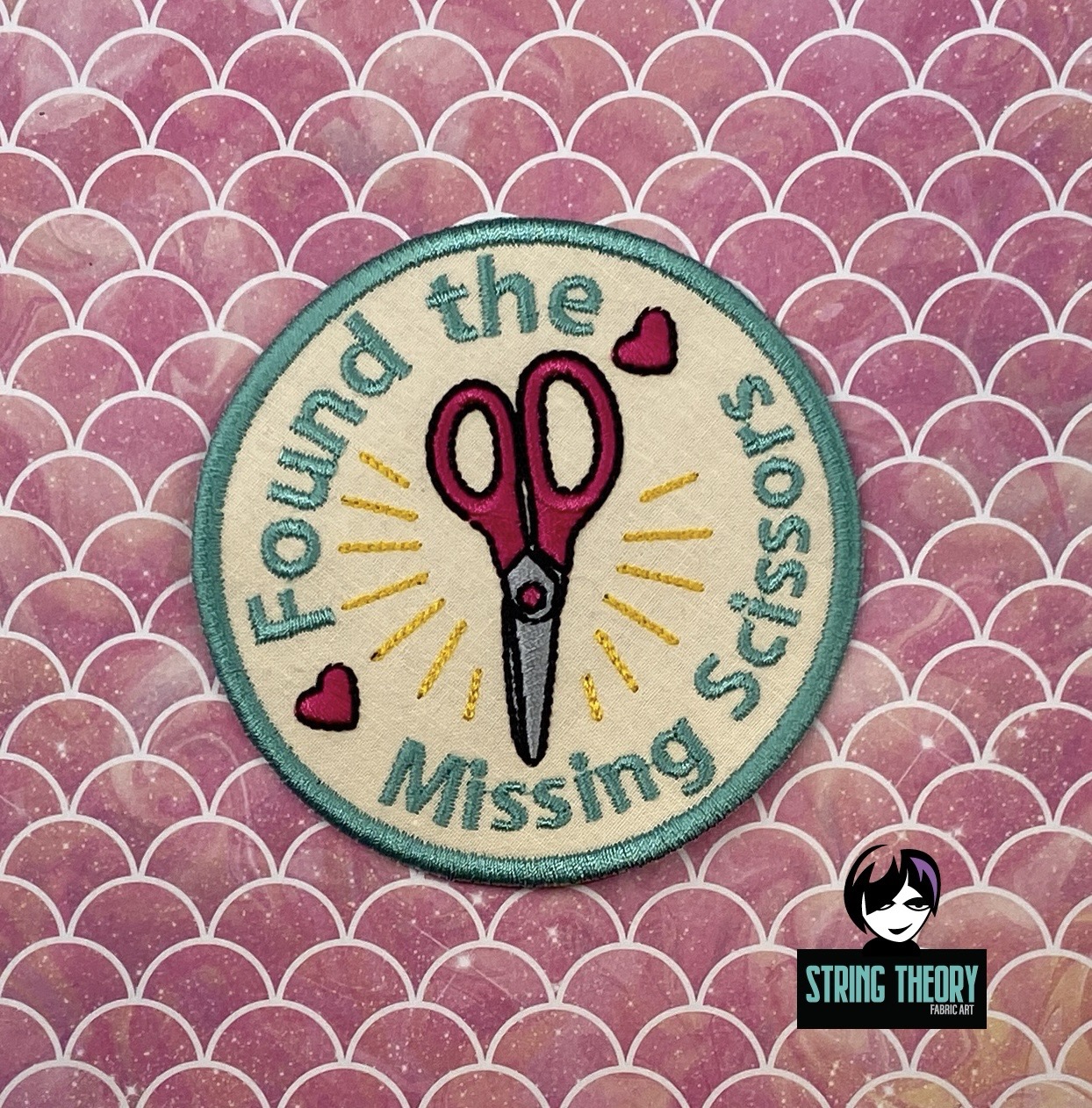 Adult Crafter Found the Missing Scissors ITH fob patch machine embroidery design