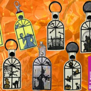 Haunted Window fob set ITH machine embroidery design Bargain Bundle