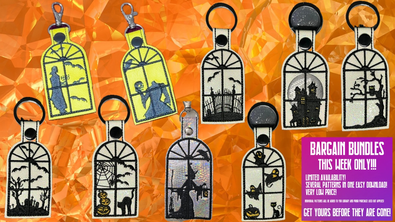 Haunted Window fob set ITH machine embroidery design Bargain Bundle