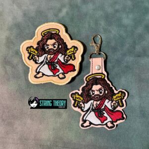 DCC Chibi Uzi Jesus fob patch ITH machine embroidery design