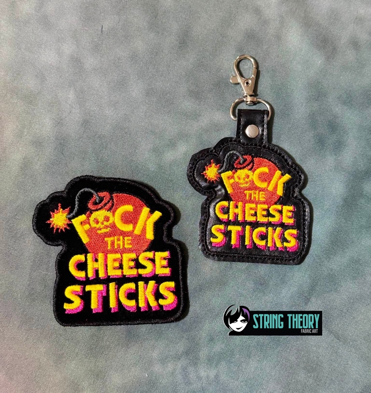 DCC – Fuck the Cheese Sticks fob patch ITH machine embroidery design
