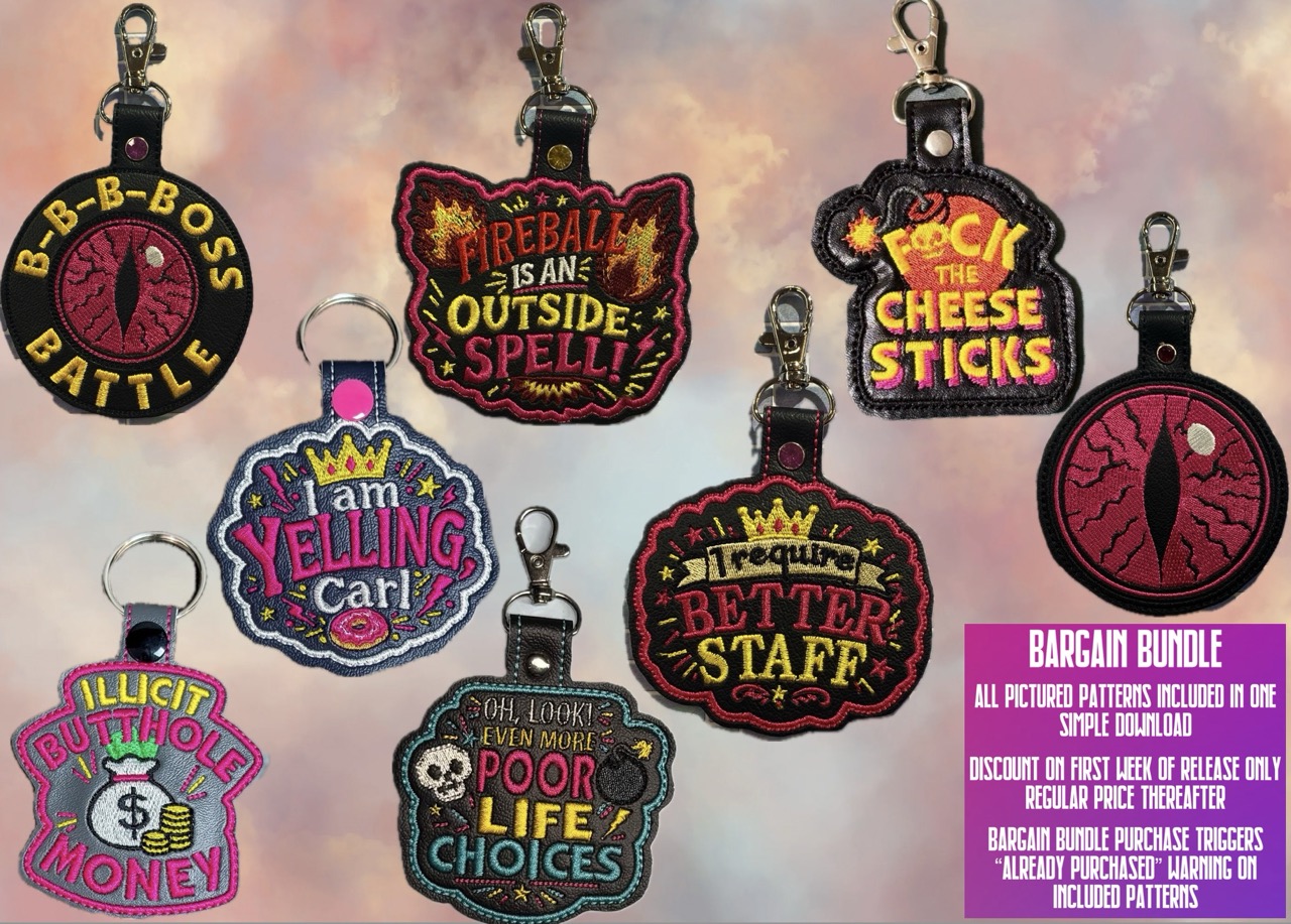 DCC Fob set 5 ITH machine embroidery pattern bundle