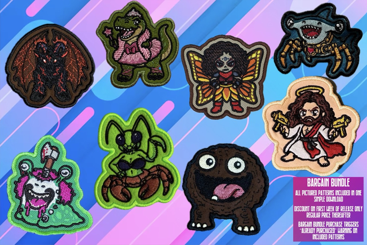 DCC Chibi Crawlers patch ITH machine embroidery pattern bundle 2