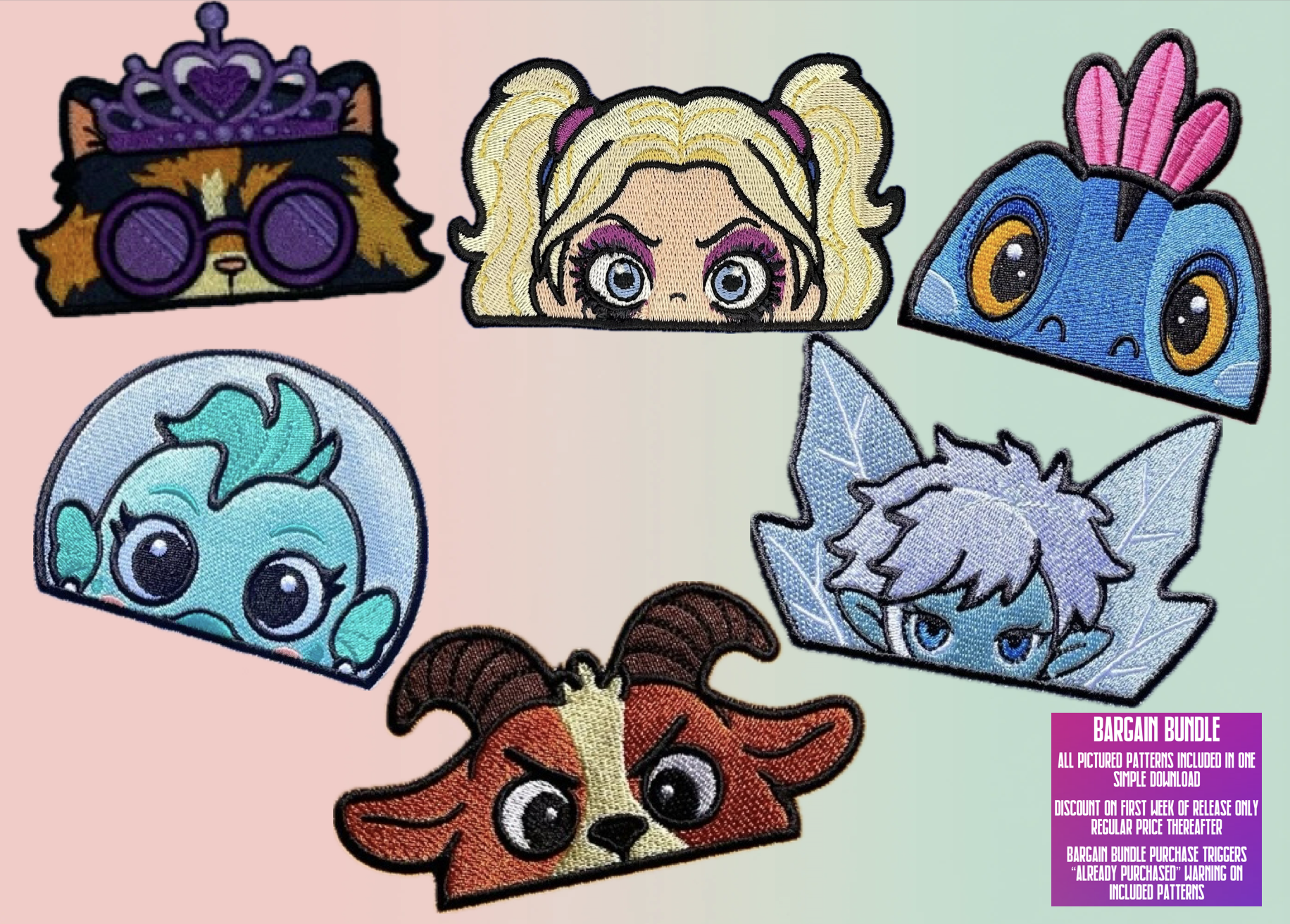 DCC Chibi Peeker Bargain Bundle 4x4 ITH machine embroidery designs